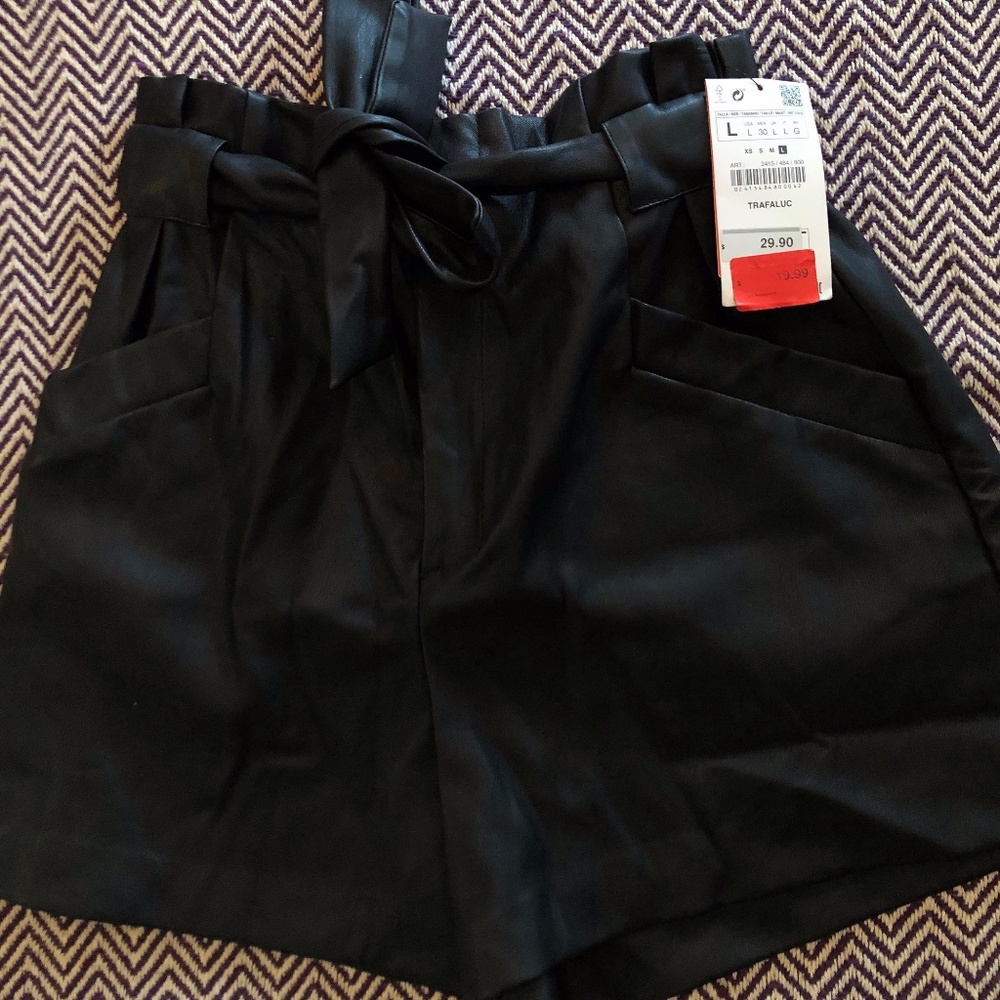 NWT Paperbag Leather Shorts